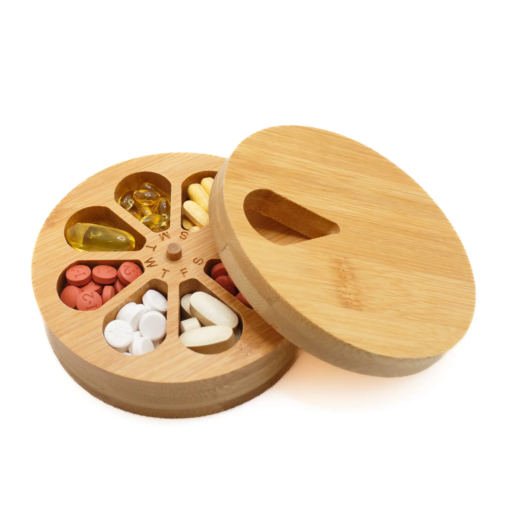 

Wood Pill Box Daily Weekly Vitamin 7 Grids Medicine Organizer Case Compartment Dispenser Storage Travel Drugs Container Holder