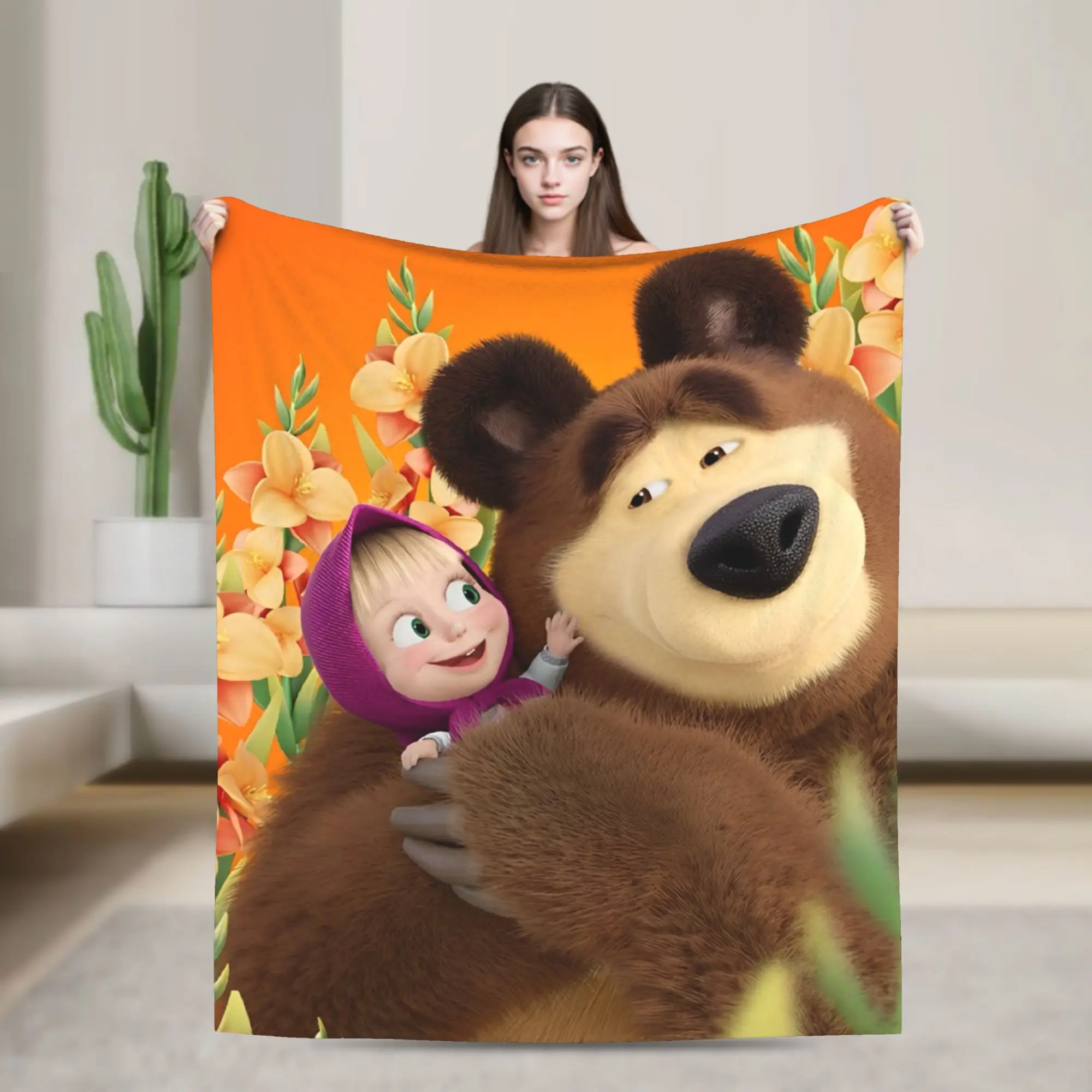 Soft Blanket Travel Cartoon M-Masha And Bear  Throw Blanket  Flannel Bedspread For Home Decor Pattern Sofa Bed Cover