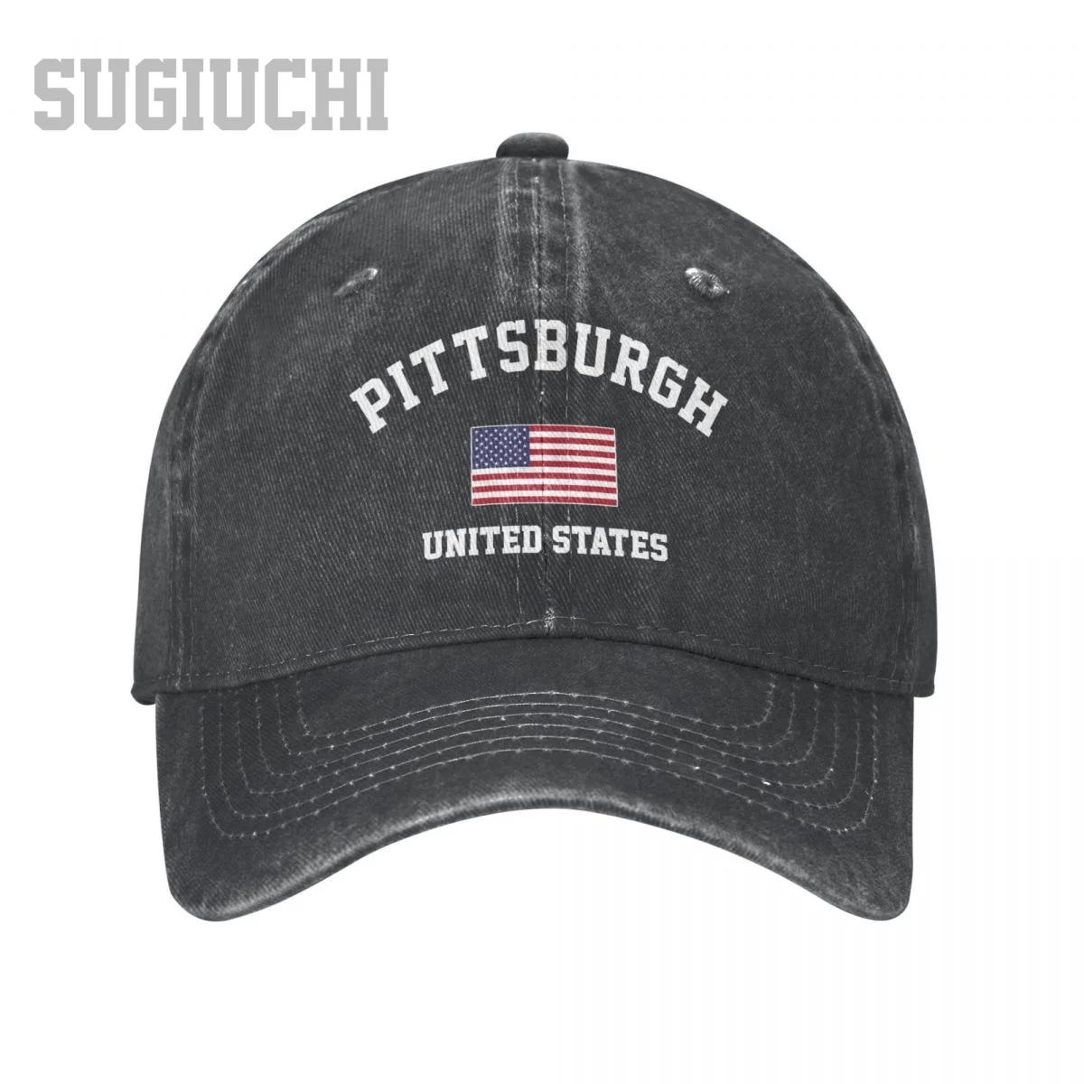 

Men Baseball Cap Pittsburgh Of USA United States City Charcoal Washed Denim Classic Vintage Cotton Dad Trucker Hat Unisex Adult