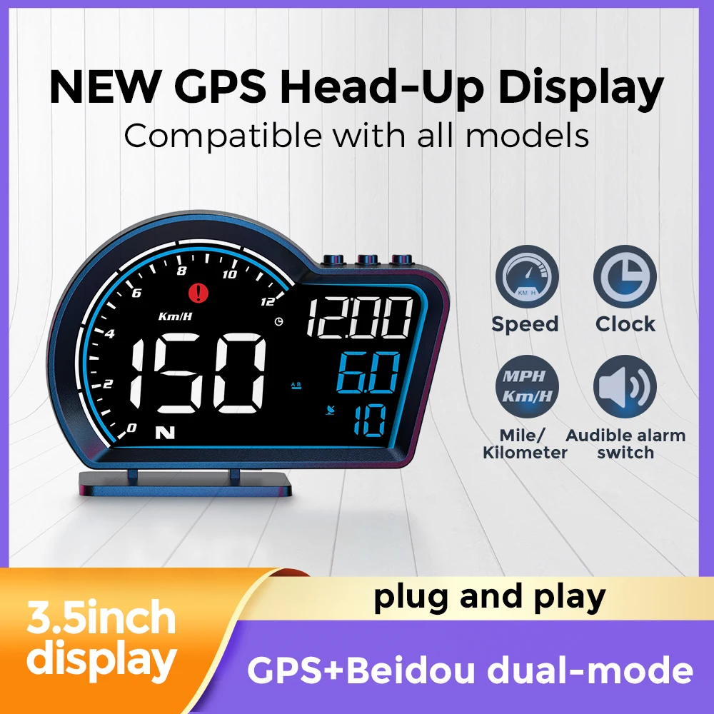 

NEW GPS HUD 3.5inch Car Head Up Display Beidou dual-mode Speed Clock MPH KMH Audible alarm switch Fatigue driving reminder