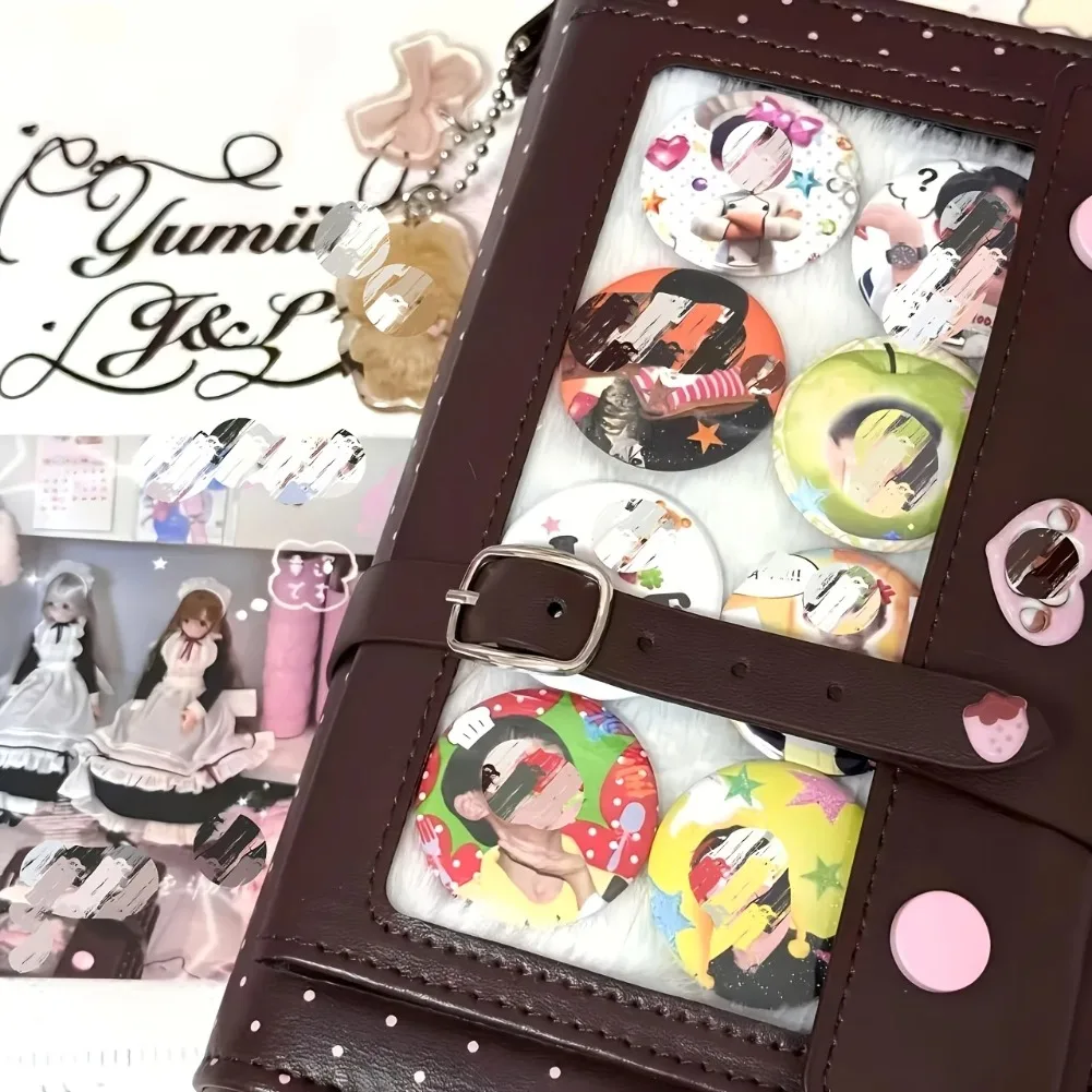 Korean Retro Brown A6 Dot Pattern Notebook DIY Binding Planner with Removable Pages & Clear Window Cover Schedule Cute Gift