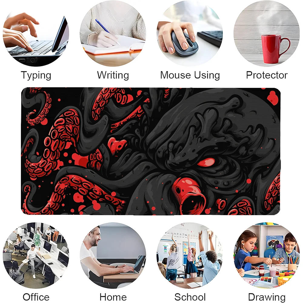 لوحة ماوس Octopus Monster كبيرة مضادة للانزلاق بحواف مخيطة، حصيرة متينة للألعاب المحمول ​   لوحة المفاتيح XXL 900x400mm