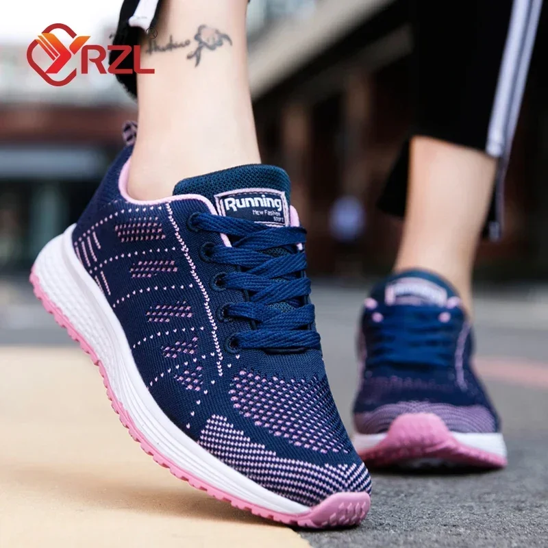 YRZL Women Casual Shoes Fashion Breathable Walking Mesh Flat Shoes Woman White Sneakers Women 2024 Tenis Feminino Female Shoes