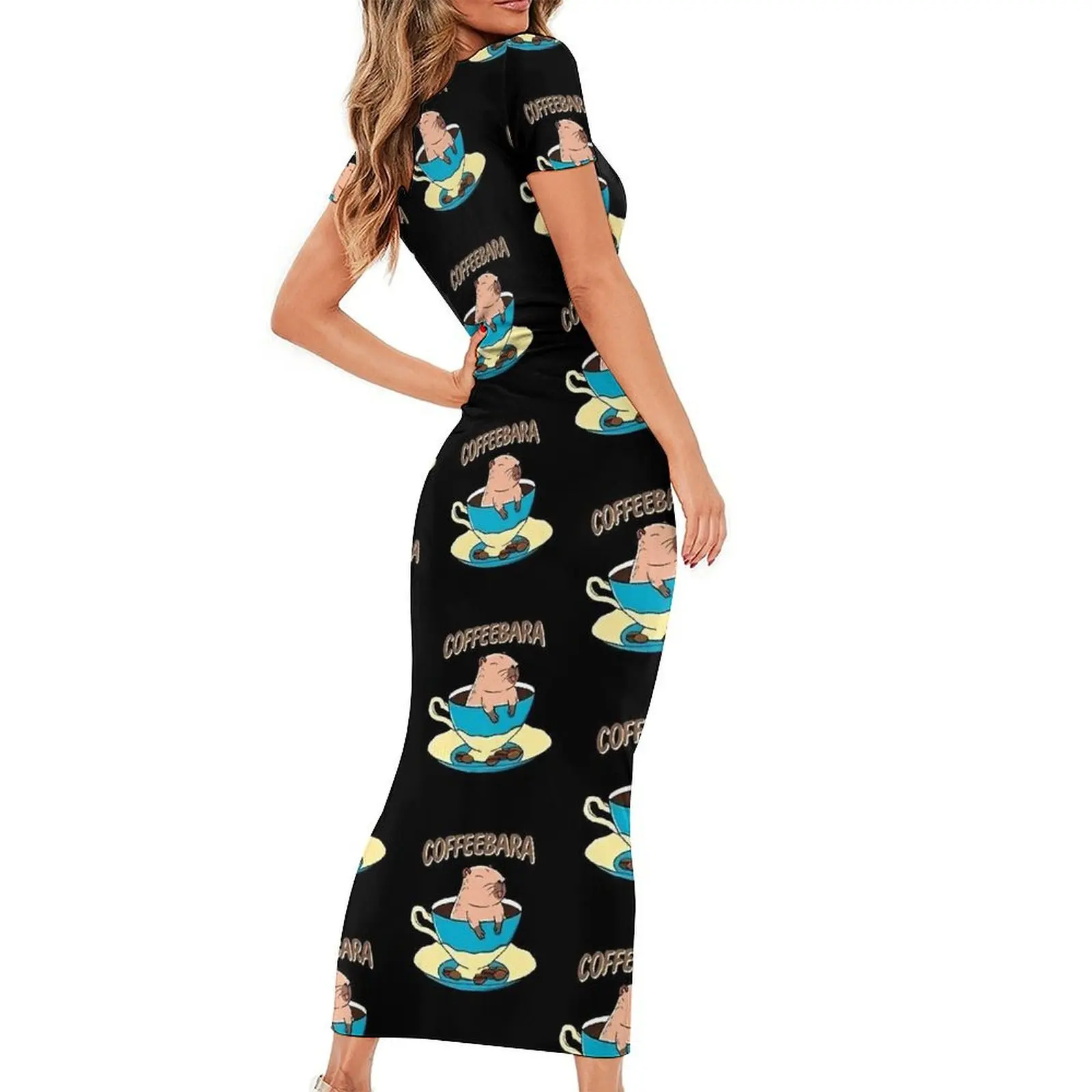 Capivara bodycon vestido de verão engraçado animal impressão bonito maxi vestidos das mulheres manga curta personalizado estilo rua vestido tamanho grande