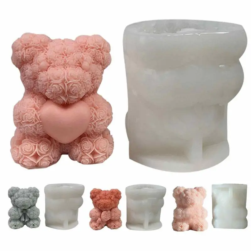 Novelty Valentine's Day Design Flower Bear Ice Mold RoseBear Silicone Mold Rose Bear Silicone Candle Molds Fondant Mould