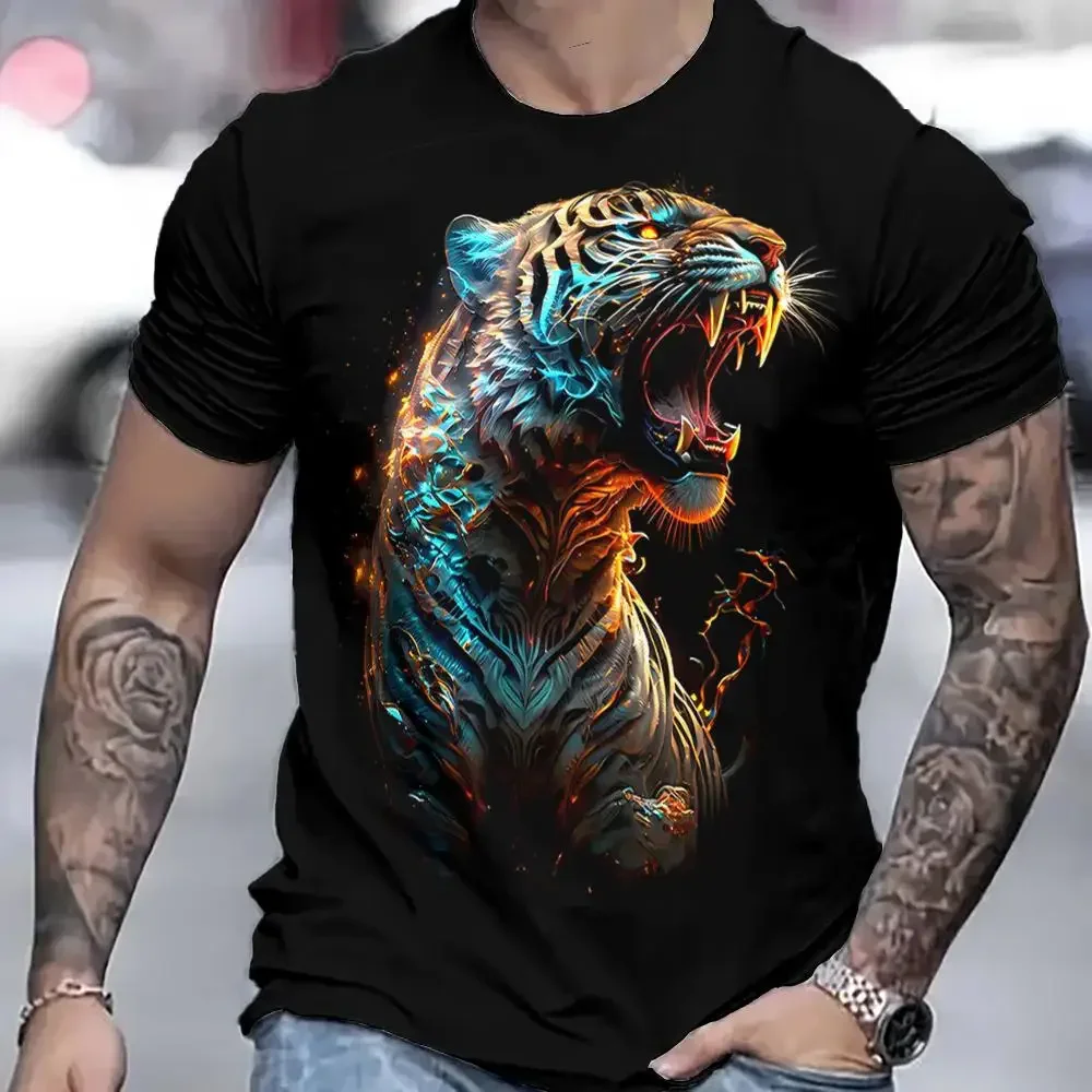 2024 Tiger Pattern Dominating 3d Printed Men's T-shirt Summer New Hot Big Size Loose Comfortable Breathable Street Fashion Top