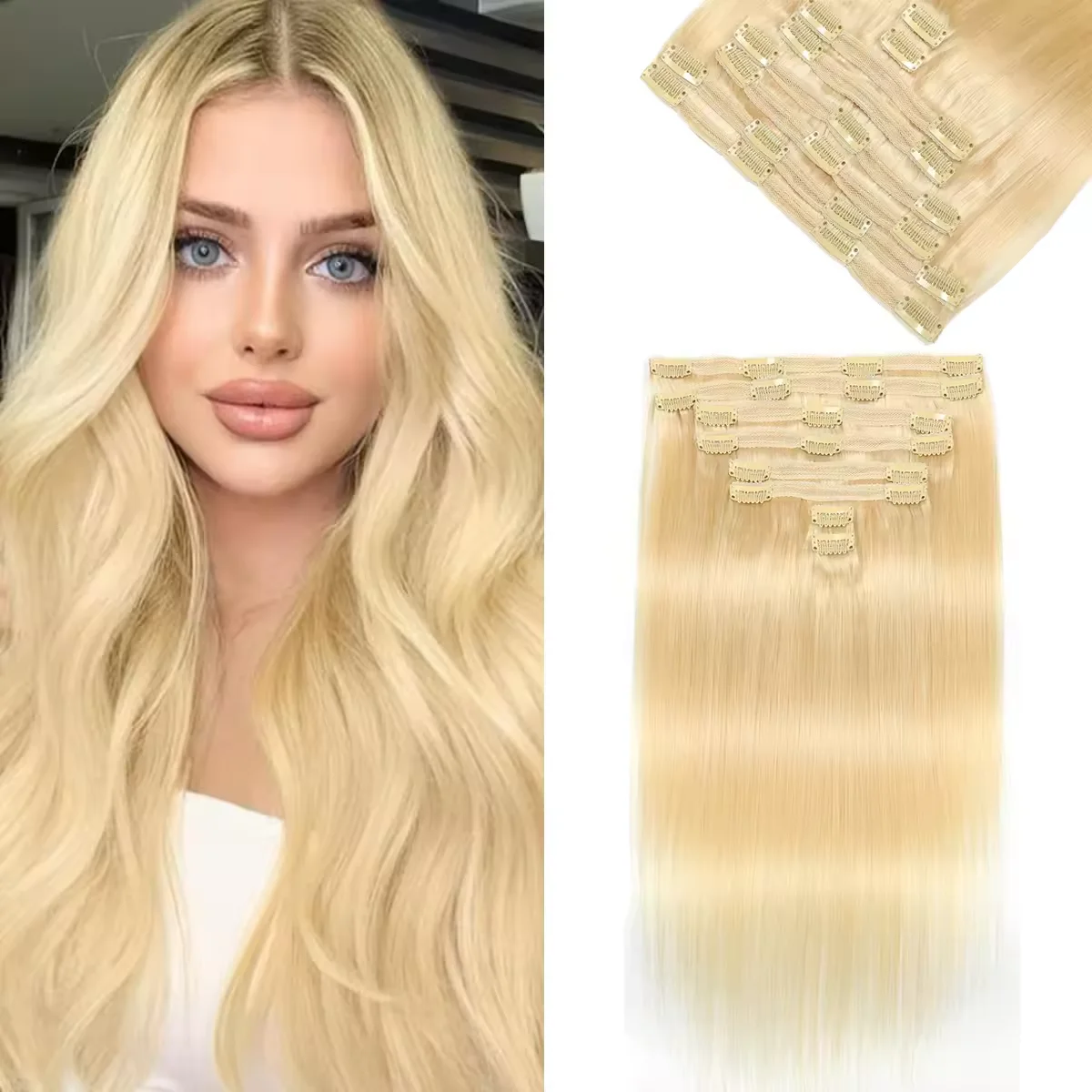613 Светлые прямые волосы на заколках, человеческие волосы 24 дюйма, бразильские 100% настоящие человеческие волосы, светлые накладные волосы на заколке