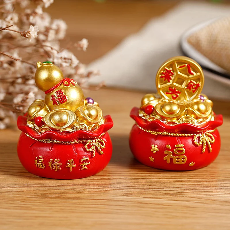 2025 Lucky Bag Feng Shui Decor Money Tree Wealth And Good Luck Blessing Bag Home Desktop Decoration Resin Crafts 1 Pc