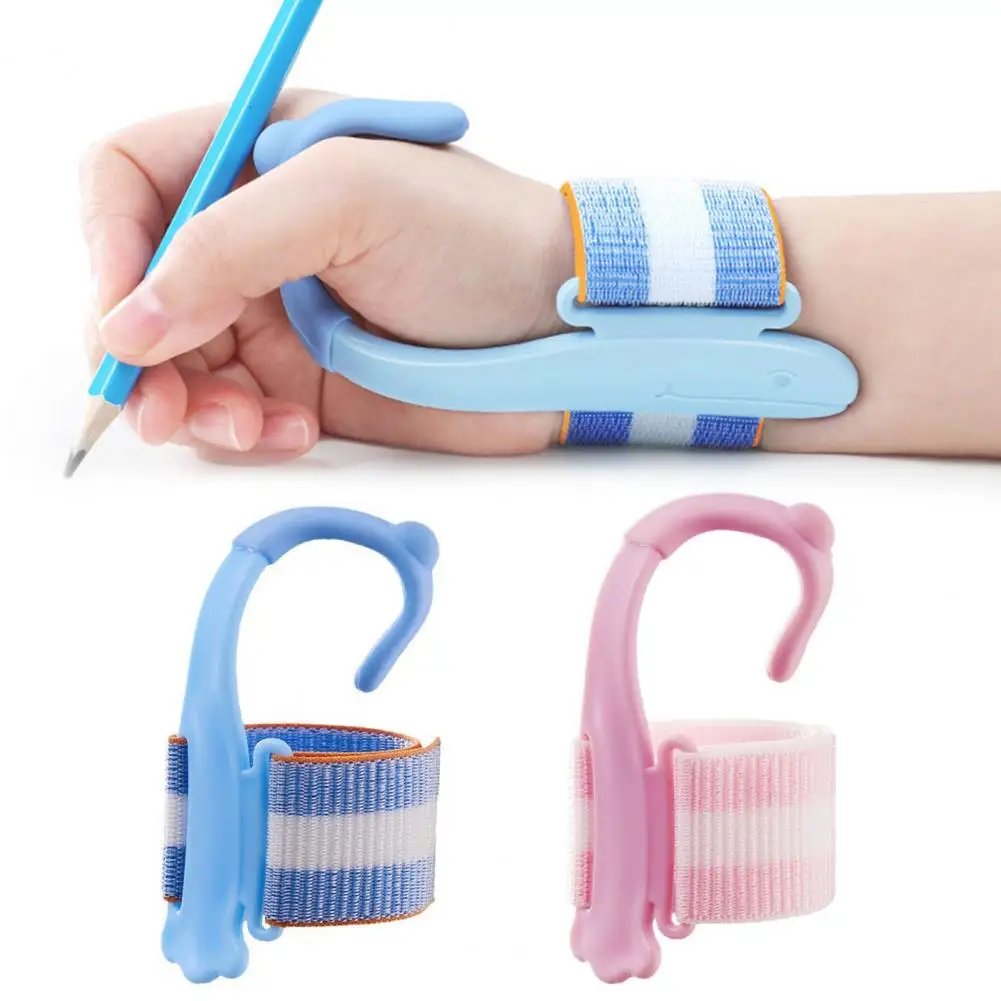 Pen Corrector Kids Ergonomic Design Reduce Fatigue Adjustable Anti-Hook Wrist Strap Writing Posture Trainer with Finger Grips