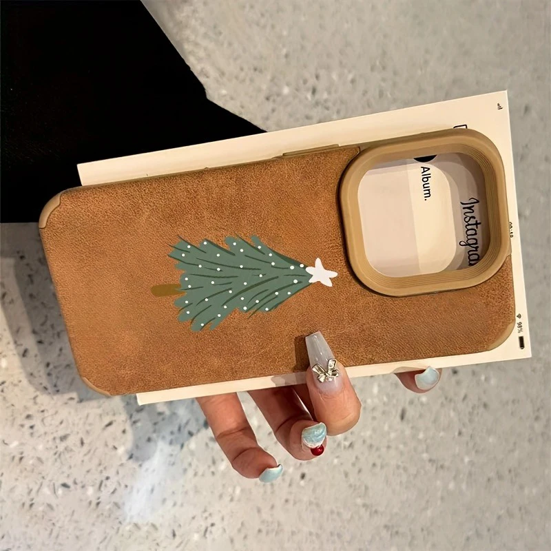 Funda de teléfono de piel sintética con árbol de Navidad para iPhone 17 16 15 14 Pro Max 13 12 11 XS X XR 16PRO 16Plus 17Air, funda suave a prueba de golpes