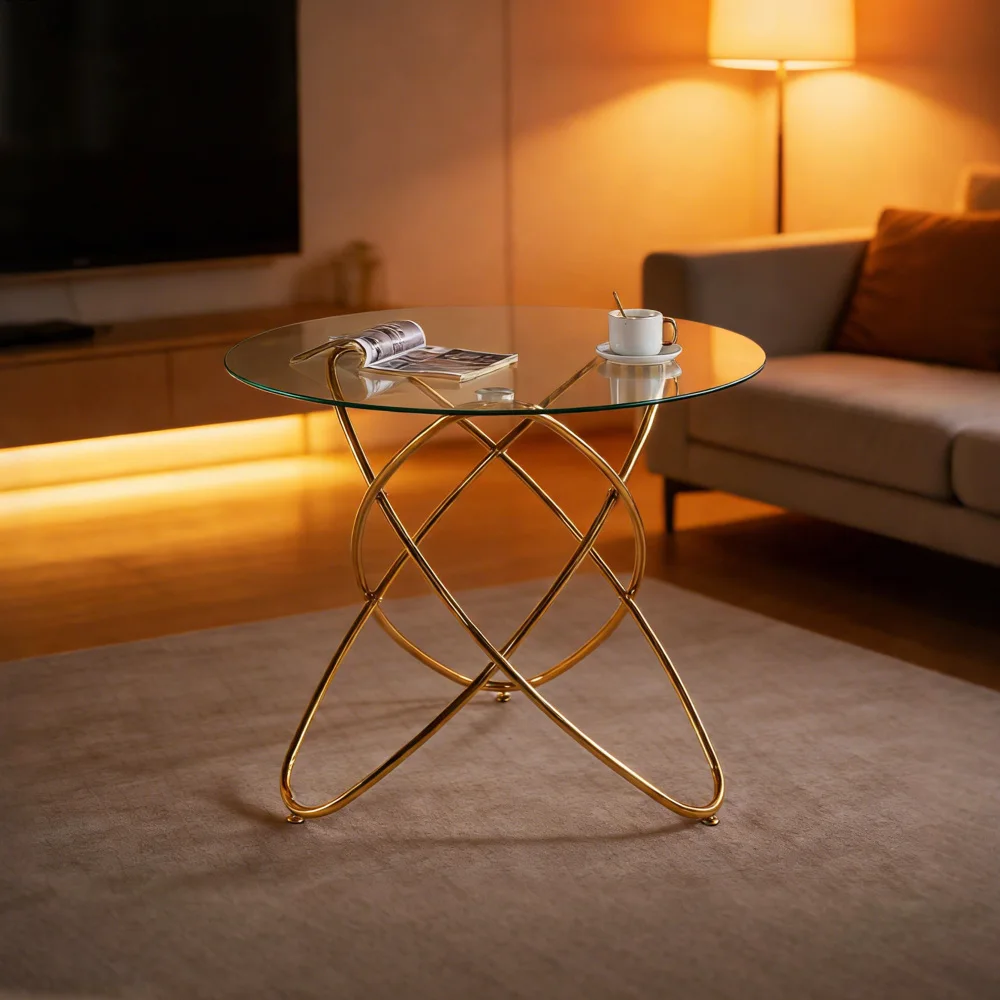 

Dining Table with golden metal leg and tempered glass,Modern Space Saving Kitchen Table for Living Room,golden color metal legs