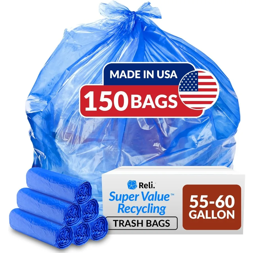 

SuperValue 55-60 Gallon Recycling Bags | 150 Count | Blue Trash Bags | Made in the USA