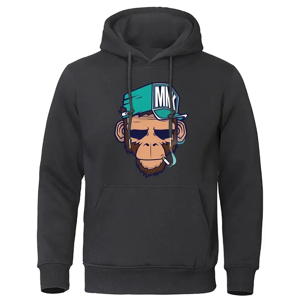 Personality Smoking Monkey Hoodie Mens Fashion Warm Sweatshirt Hip Hop Hoodies Casual Fleece Streetwear Spring Autumn New Hoody