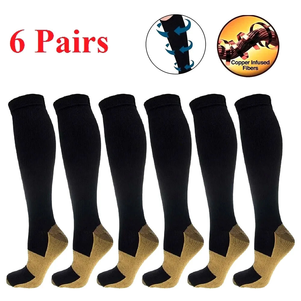 

6 Pair Copper Compression Socks Women Men Anti Fatigue Pain Relief Graduated Unisex Compression Stockings Knee High 20-30 MmHg