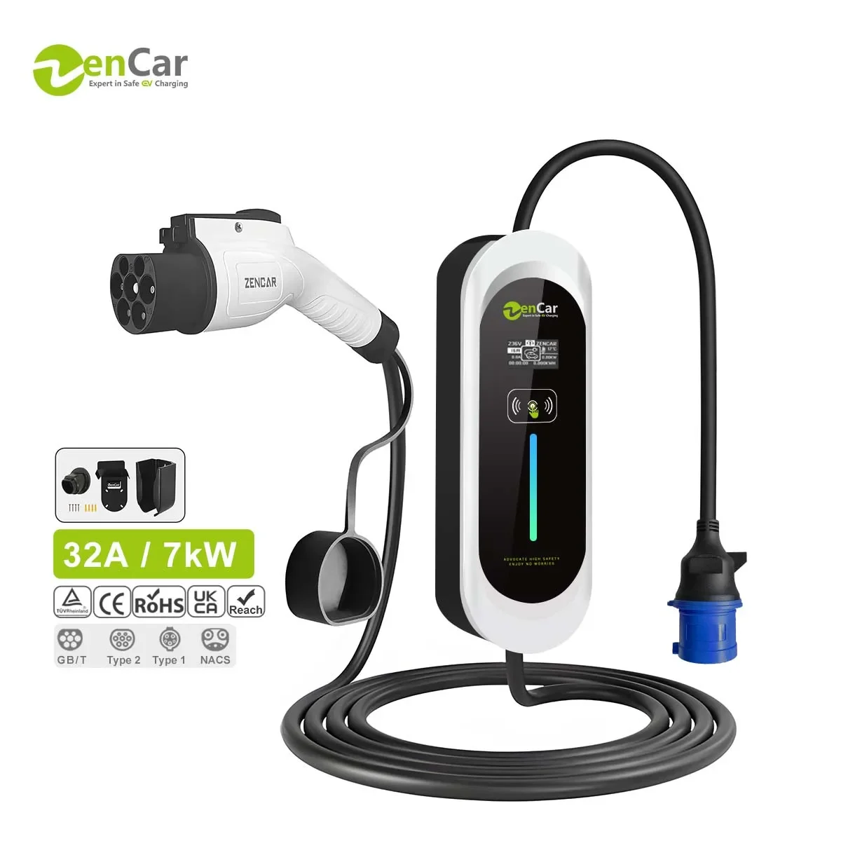 Cargador EV de CA de nivel 2 32A 7,4 kW estación de carga EV portátil para el hogar para protocolo chino EV coche VW ID4/ID6 BYD