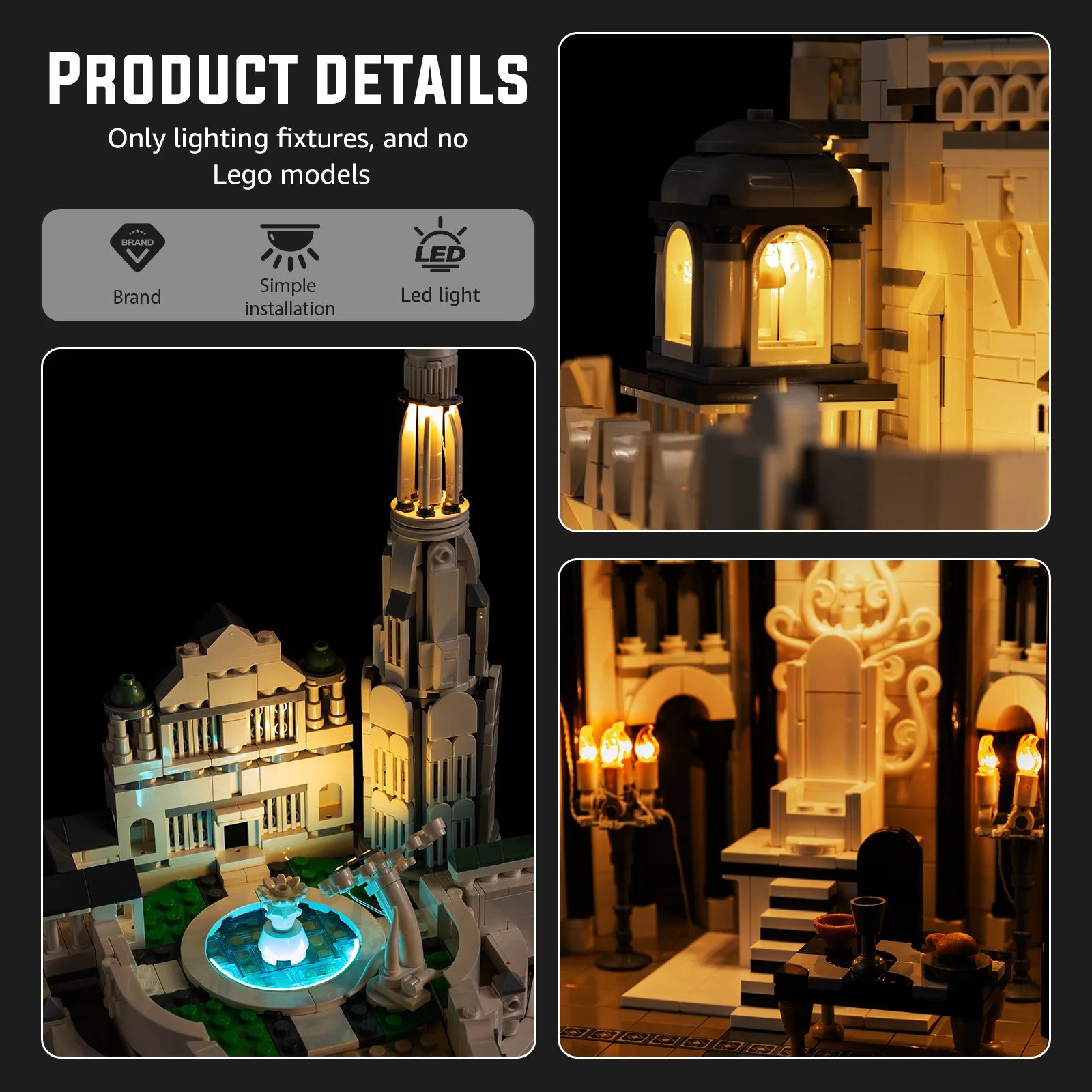 Juego de iluminación LED adecuado para LEGO El Señor de los Anillos Minas Tirith 11377 Bloques de construcción