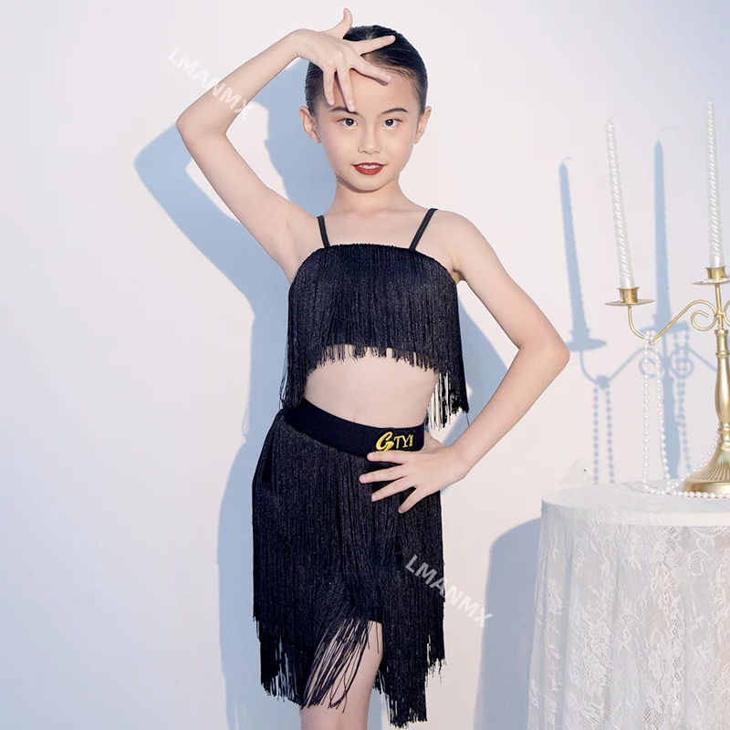 

Костюм для латинских танцев, высококачественный комплект 2022, новый летний комплект тренировочного костюма с кисточками для девочек на подтяжках