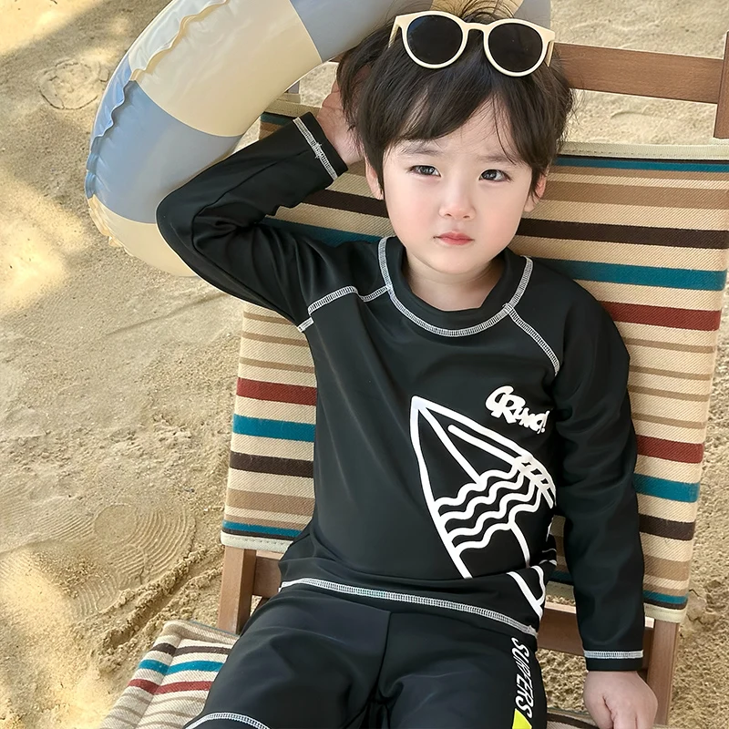 Set Baju Renang Anak Laki-laki Kemeja Lengan Panjang dengan Celana Renang Baju Mandi Set Renang Anak Balita Laki-laki Pelindung Ruam Pakaian Renang Ukuran 2-9Y