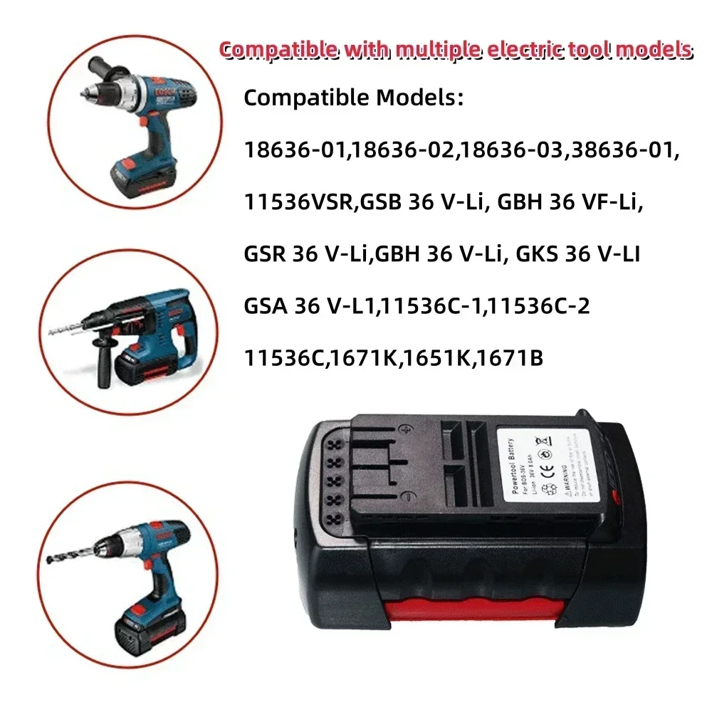 36v 8000mah baterias de substituição de alta capacidade de íon de lítio para bosch li-ion bat810 bat836 bat840 GBH36V-LI ferramentas elétricas