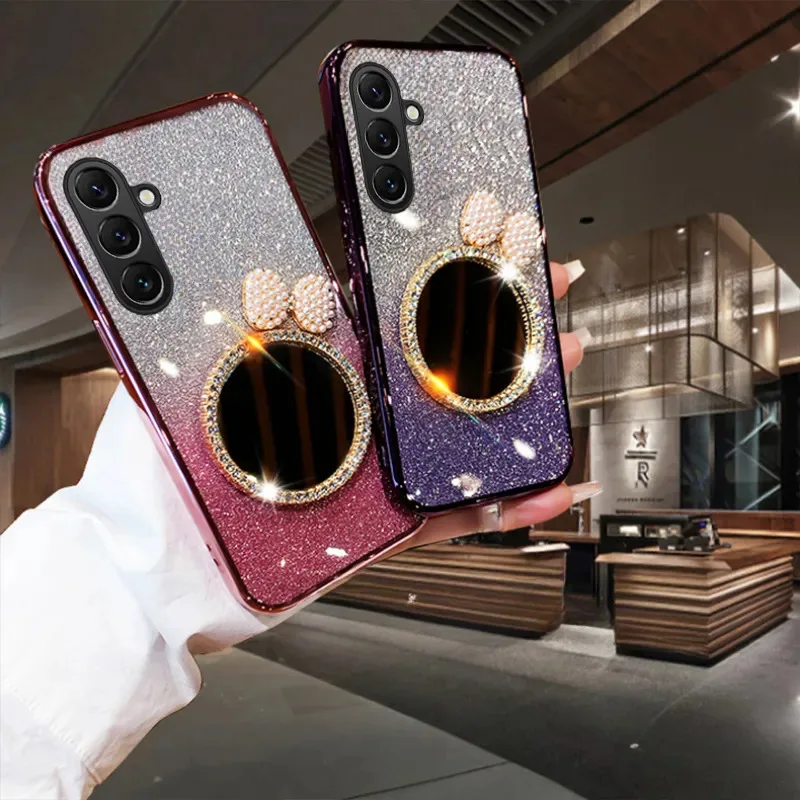 Case for Samsung Galaxy S26 FE Plus Ultra Luxury Glitter With Pearl Lanyard Case For Samsung Galaxy S26 Plus Ultra Mirror Cover