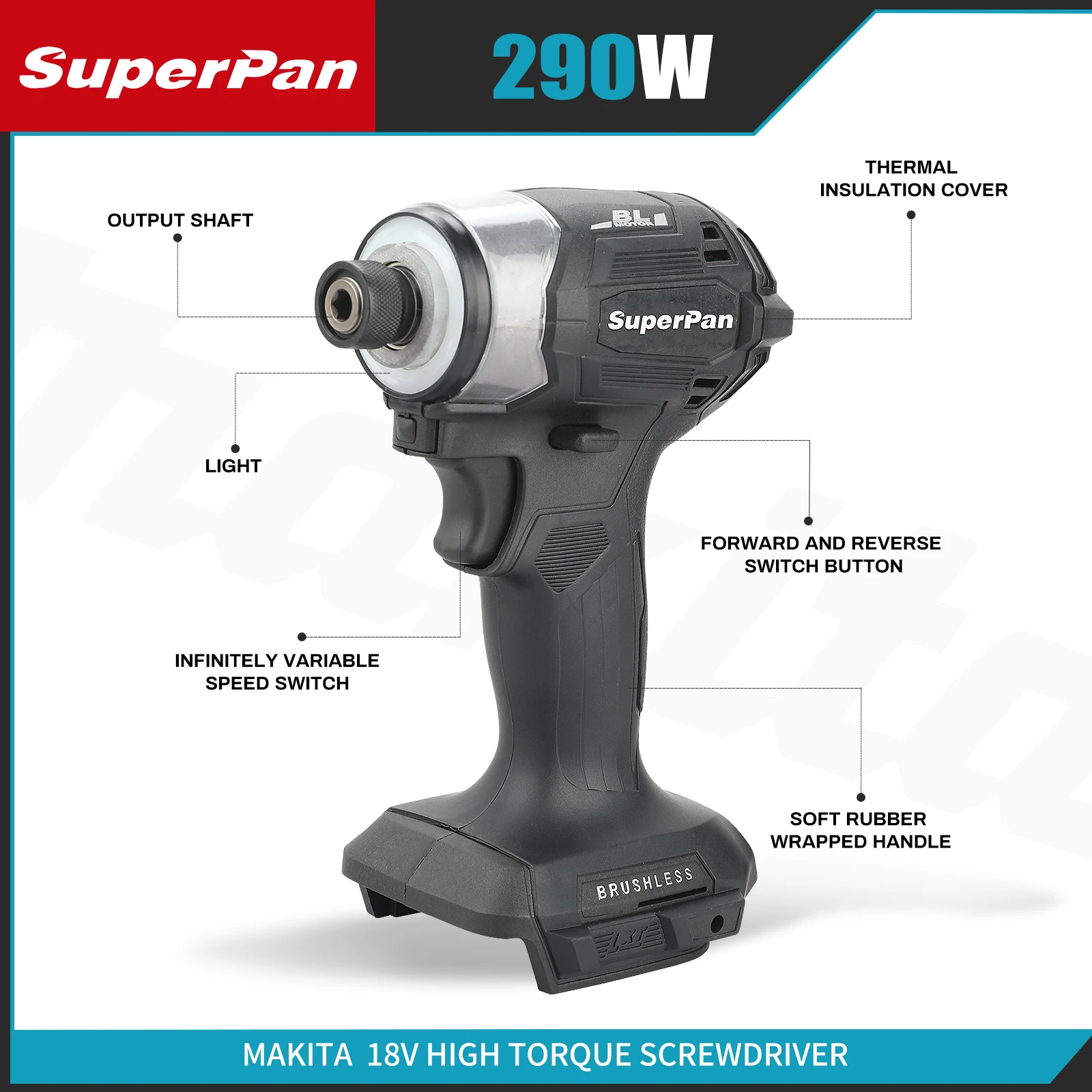 Black SuperPan SP173 T-Mode Brushless Driver - 180Nm Torque 3600rpm for Woodworking & Bolt Fastening