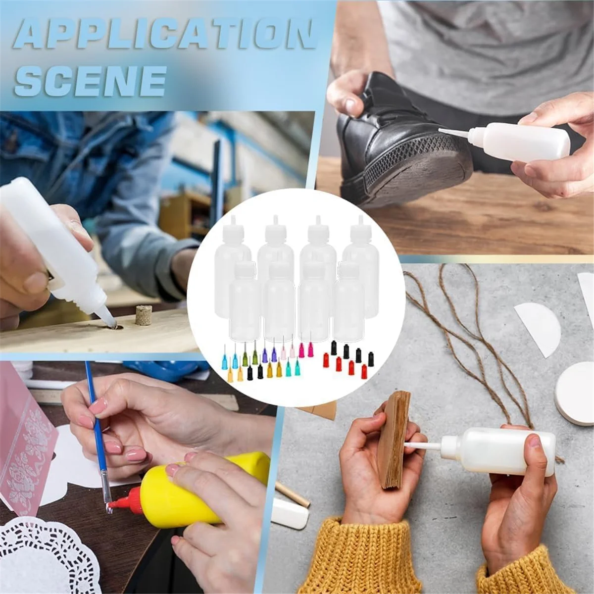 ABXHH 8 шт. бутылки с аппликатором для прецизионных наконечников «сделай сам», бутылки с клеем с наконечником иглы 1/1,7 унции с 8 крышками и 18 наконечниками для квиллинга своими руками