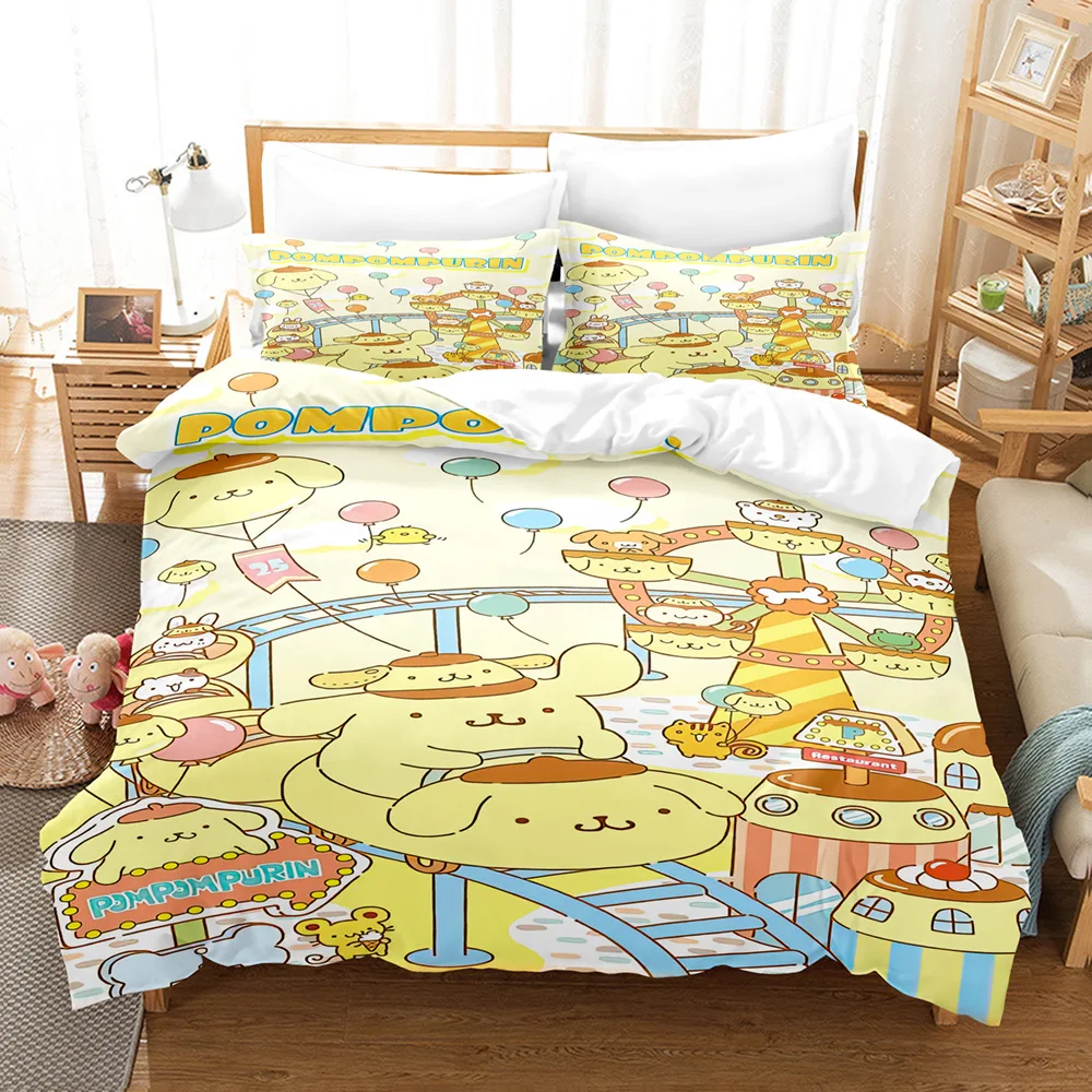 Imagem -02 - Sanrio Pochacco Anime Duvet Cover Conjunto para Crianças Cama dos Desenhos Animados Colcha Pompompurin Fronha Twin Queen Cama King Size