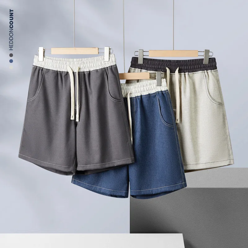 

390 г льняные шорты с цветовой кодировкой, новинка лета 2025 года, мужские повседневные модные короткие брюки длиной до колена на шнурке, мужская одежда