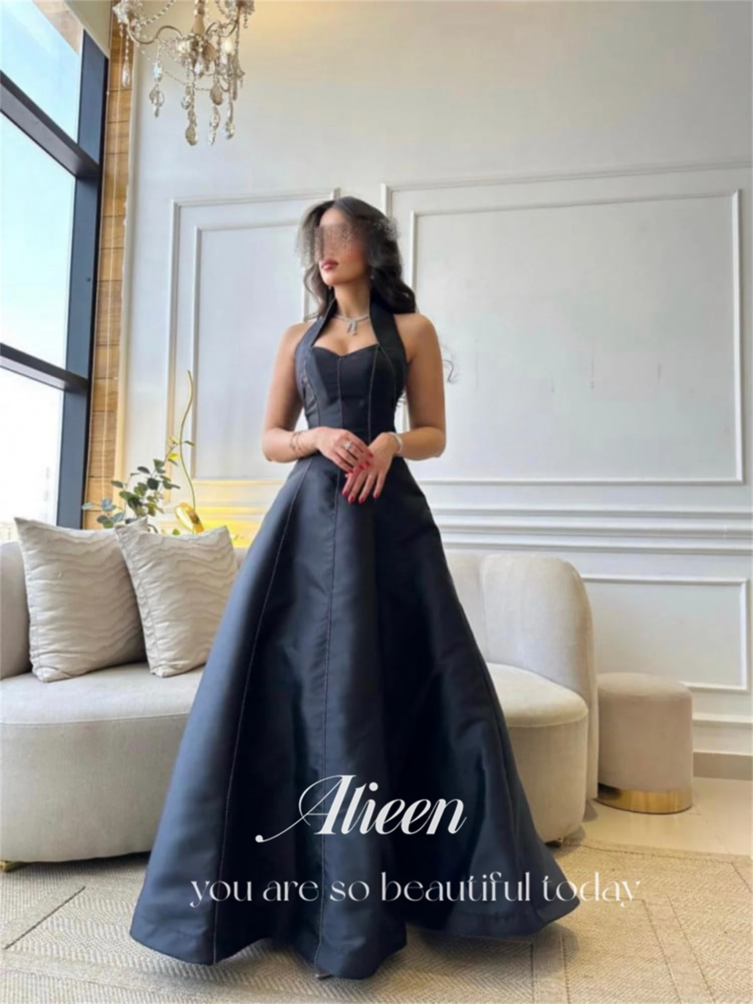 Aileen Line A Evening Dress Black Eid Al-fitr Satin Elegant Dresses for Women Gown Sharon Happy Formal Occasion Graduation Long