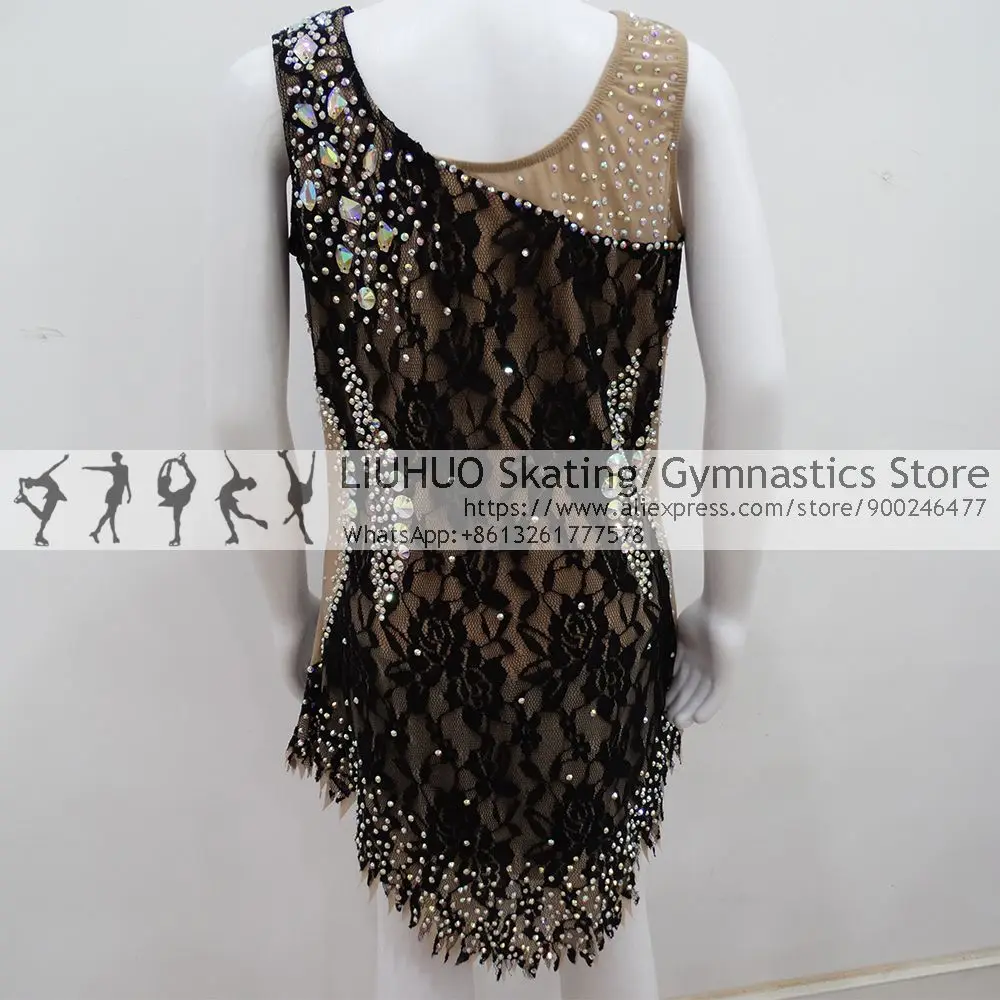 Artistics Gymnastics Leotards Black Sleeveless Lace Diamonds Girls Competition Performance