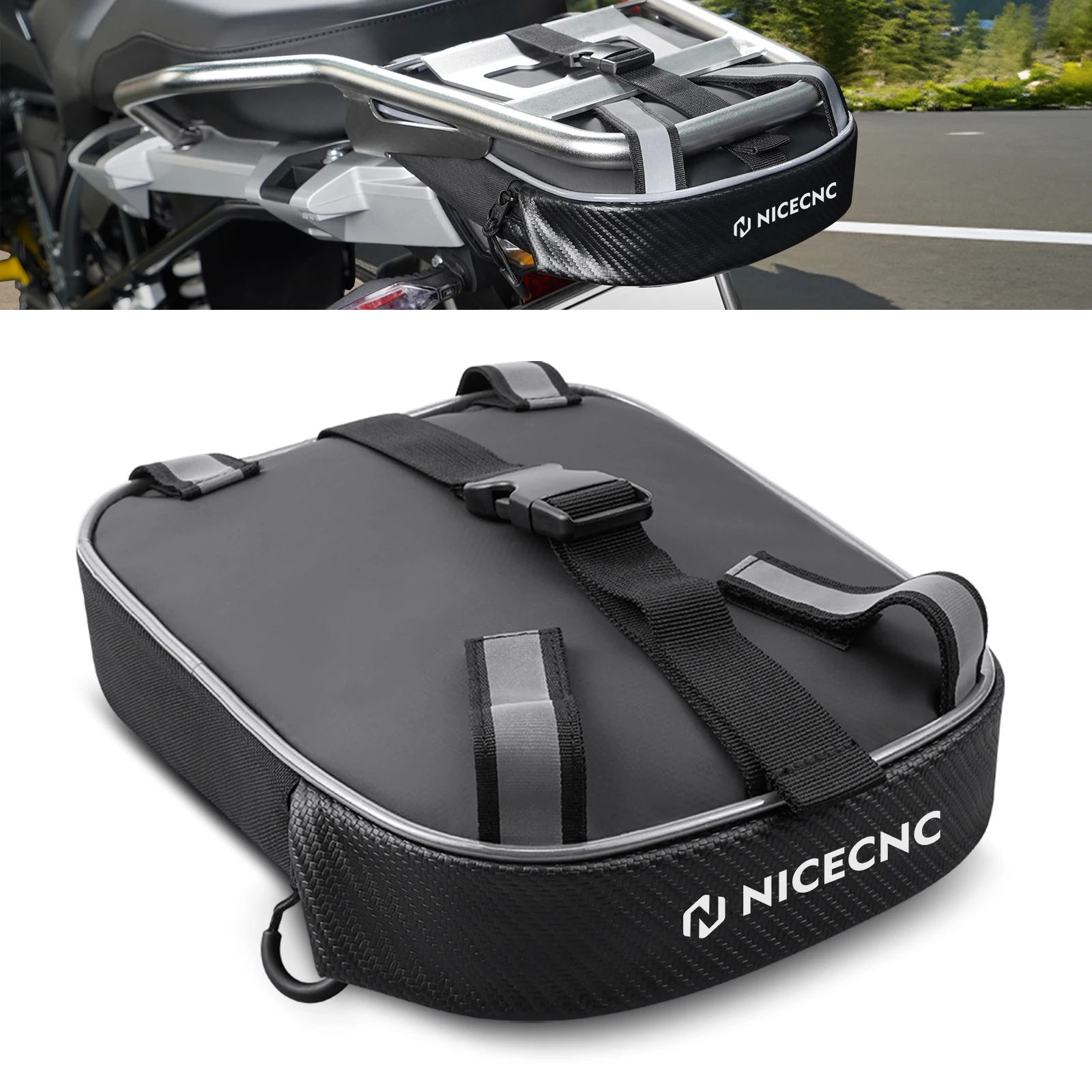 NICECNC Motorcycle Rear Frame Bags Luggage Bag PU Zipper For BMW R1200GS 1250GS LC Adventure 2014-2023 Waterproof Rear Tail Tool