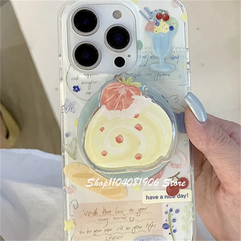 

Korean Cute Swiss Roll Cake Magnetic Holder Phone Griptok Grip Tok Stand Support For iPhone 16 For Magsafe Accessories Smart Tok