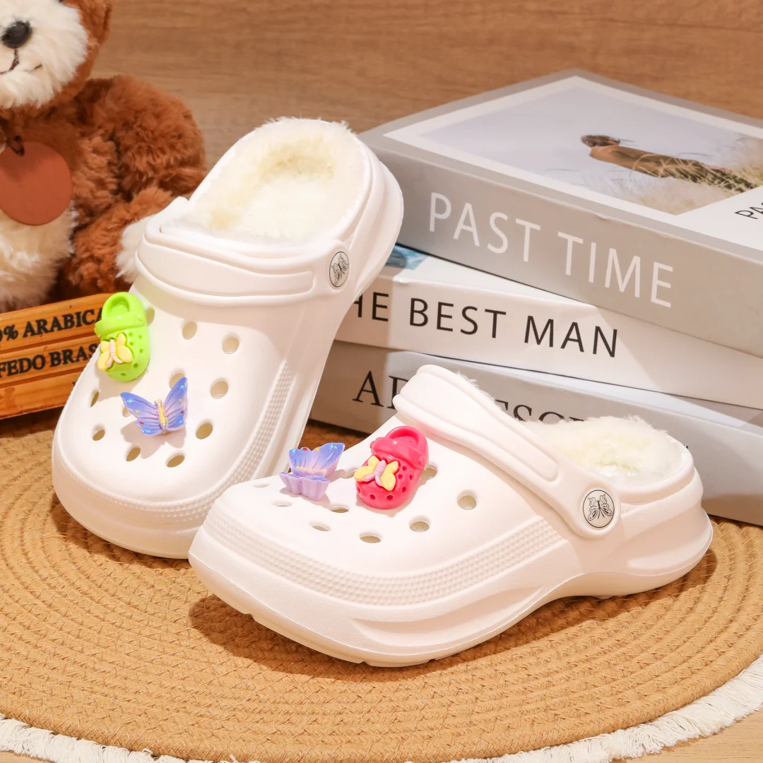 Kinder-Clogs und -Mules mit Fellfutter, leichte Garten-Schuhe mit Baumwollfutter, warme Hausschuhe für Jungen, Mädchen und Kleinkinder, 168. – Detail 4