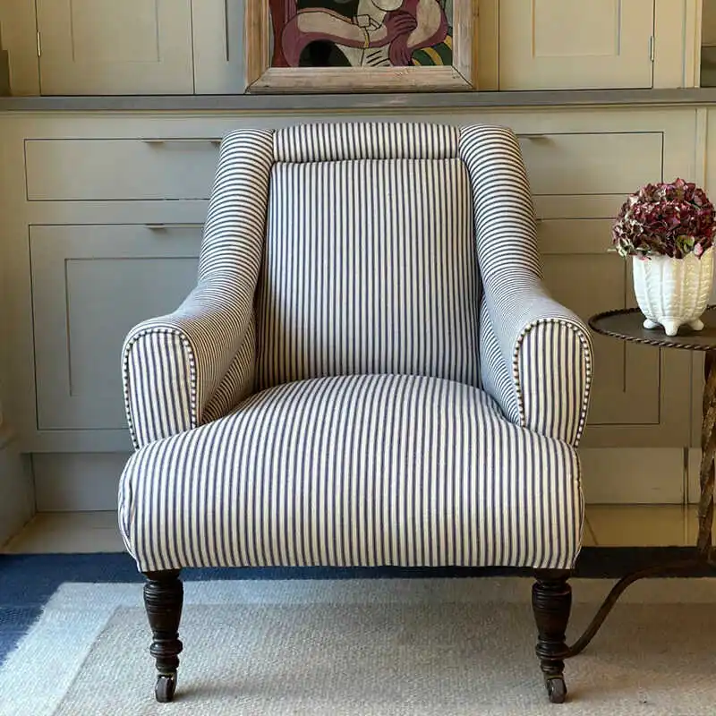 

American country retro striped solid wood sofa chair French antique living room reading single casual tiger chair