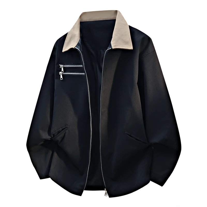 

Мужская повседневная куртка на весну-осень 2026 года с отложным воротником, в стиле пэчворк, на молнии, свободного кроя, уличная мода, куртка для мотоциклистов