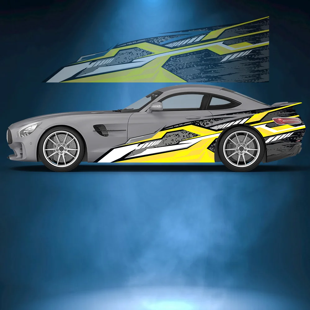 

Yellow & Gray Geometry Lines Car Side Sticker Vinyl Self-adhesive Paper Motorsport Paint Decal Suitable for Truck Suv Decoration