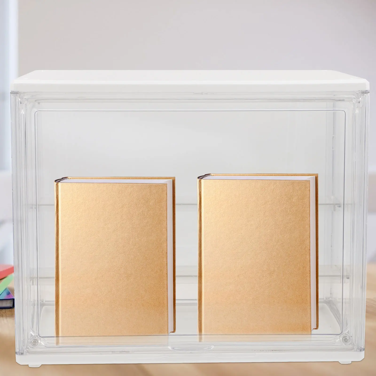 

Clear Book Large Capacity Storage Model Display Case Bin for Books Models Toys Dust proof Acrylic Case Stackable White