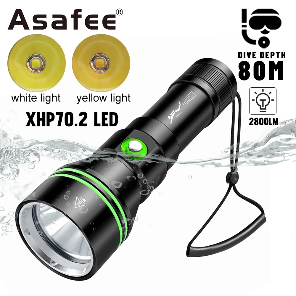 Asafee DV79 Professional Diving Flashlight Powerful Bright 2800LM Torch 200m Range 80m Underwater Waterproof Dive Scuba Lamp