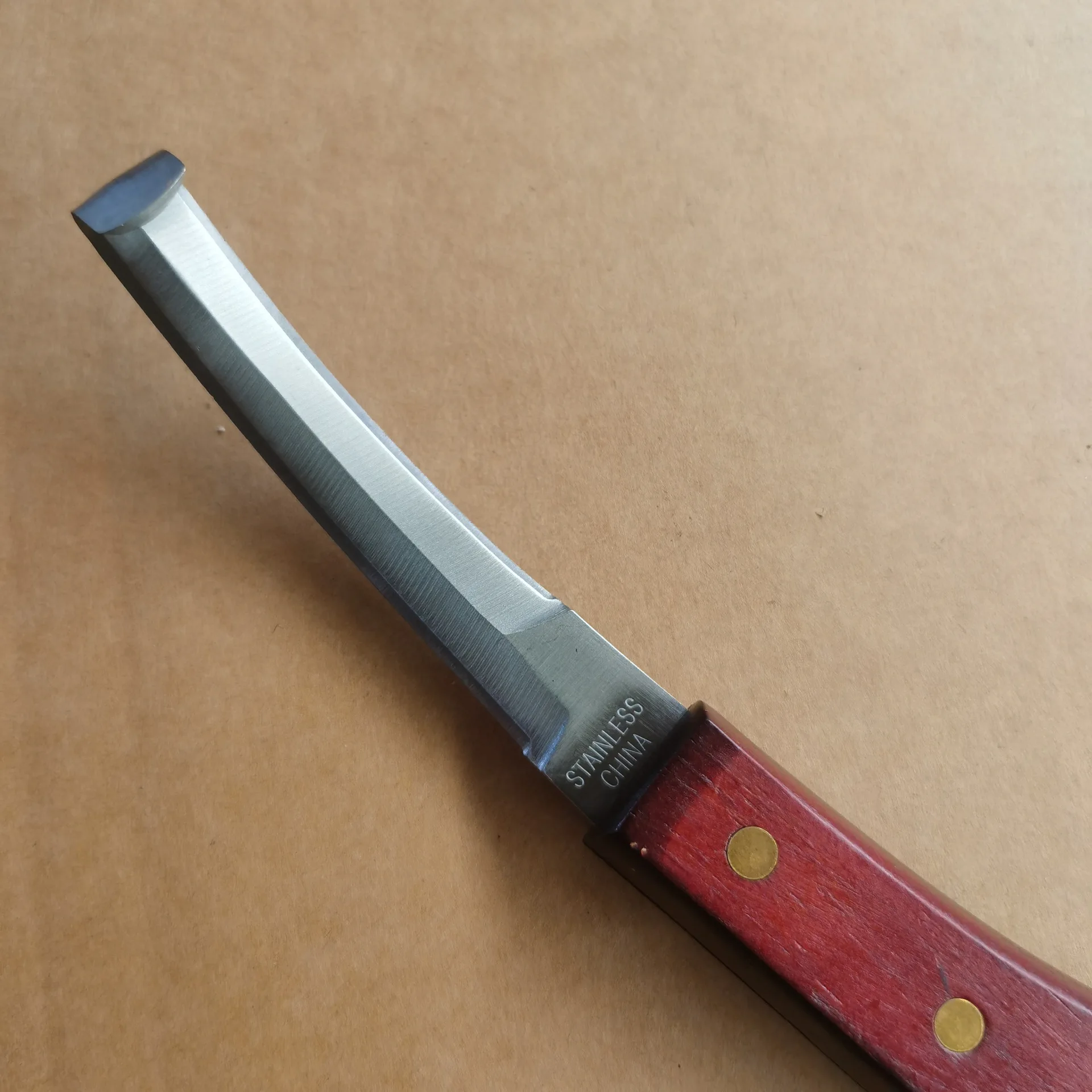 Cuchillo de pezuña de acero inoxidable de 8 pulgadas, cuchillas de doble filo, cuchillos de recorte de pezuña con mango de madera, herramienta de