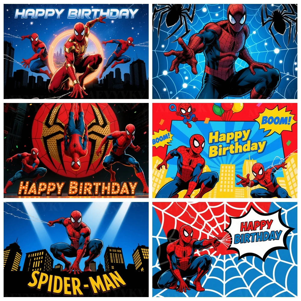 

Marvel Spider-Man Backdrop Boy's Kid Birthday Party Decoration Custom Baby Shower Portrait Photography Studio Background Props