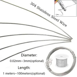 1pcs 304 Stainles steel Wire Diameter 0.02~3mm Full Hard Wire Length 1Meter/5Meter/10Meter/50Meter/100Meter Spring Steel Wire