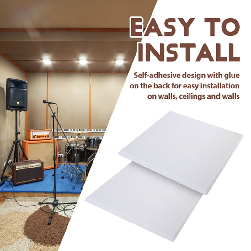 Self-Adhesive Acoustic Panels 12 Pack,12 x 12 x 0.4 inch Sound Proof Padding,Sound Absorbing Panel for Home ,White-A10G
