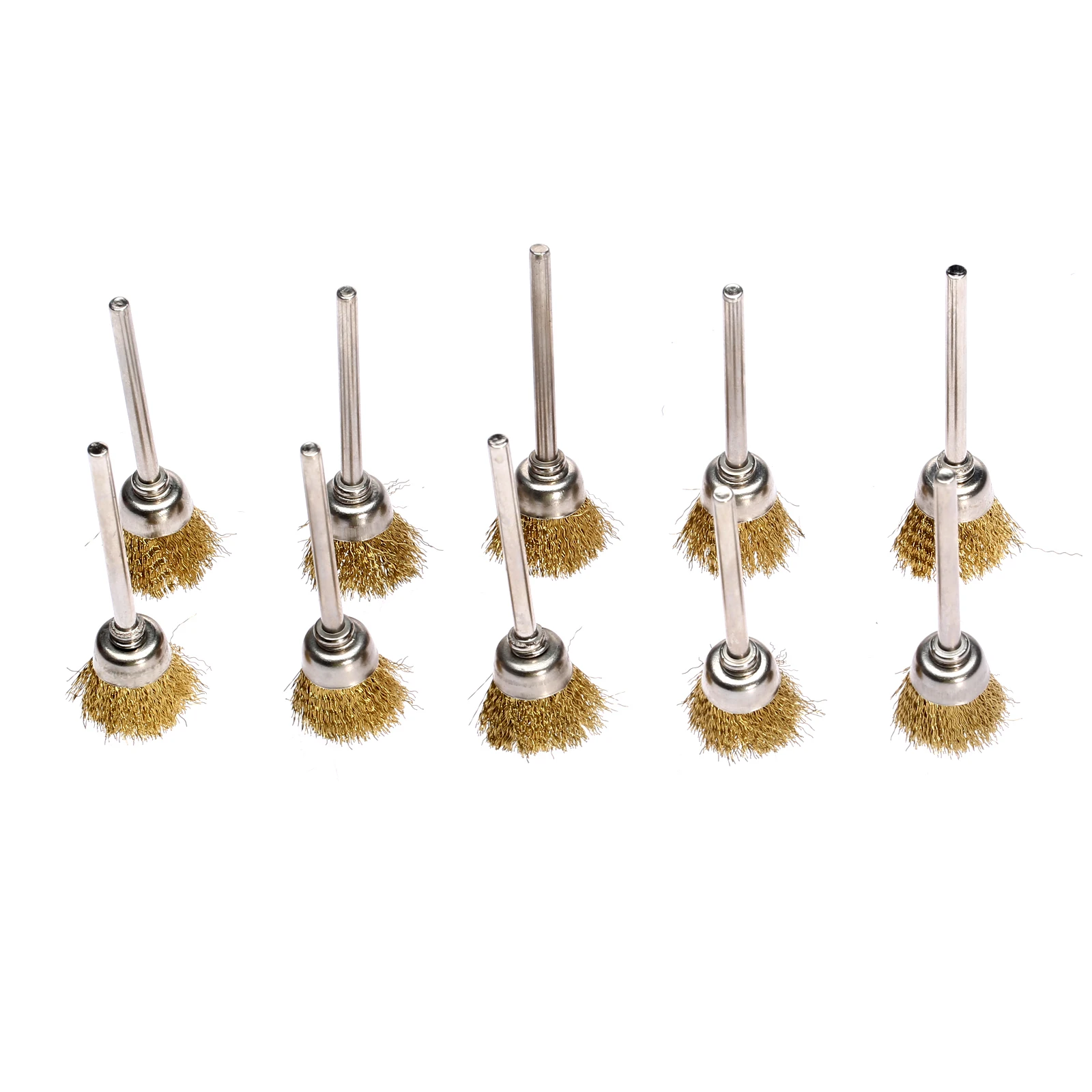 10Pcs 15mm Grinding Buffing Polishing Brush Wheel 3mm Mandrel Brass Wire Cup Brush for Dremel Accessories Rotary Tool Cleaning