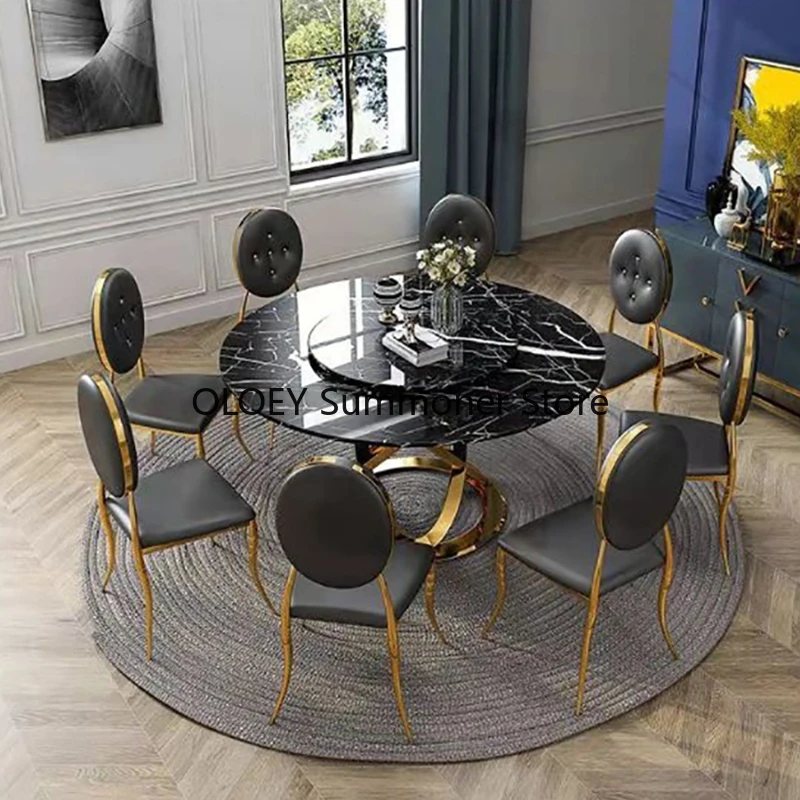 Balcony Dining Table With Chairs Golden Restaurant Furniture Large Family Wine Table Black Marble For Kitchen Shelves Furniture