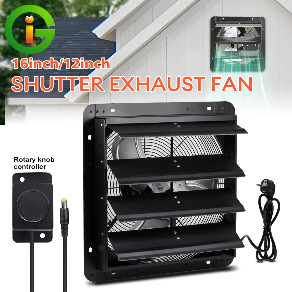 

12" 16" Shutter Exhaust Fan EC Motor Variable Speed Adjustable Wind Direction Louver Ventilation Fan for Garage Attic Workshop
