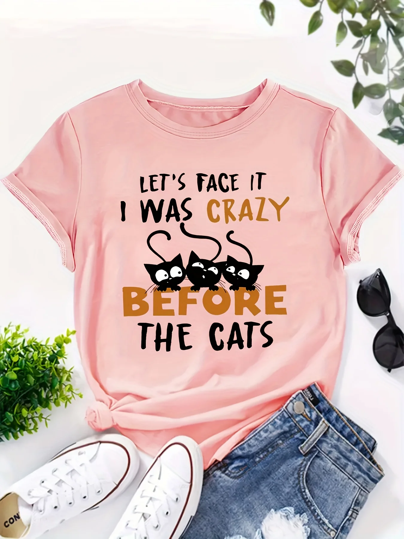 Personalized Letters Cute Cats I Was Already Crazy about Round Neck Short Sleeved Casual Tops Before I Started Owning Cats