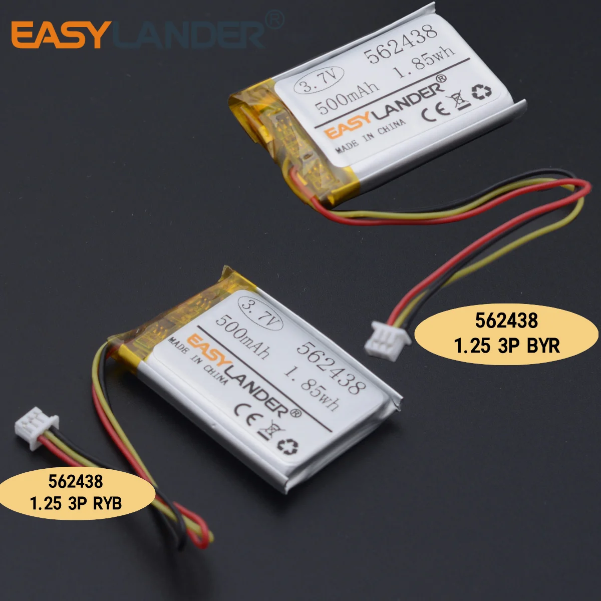 JST1.25 3P 3.7V 500mAh 562438 PLIB polymer lithium ion  battery for  mp3 mp4  DVR Sho-me Combo 1 Shome combo A1 602535 552535