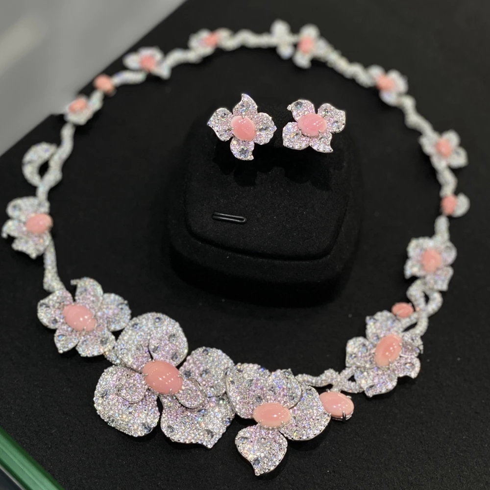 KQDANCE Luxury Solid 925 Silver Blue Turquoise Pink Conch Pearls Women's Jewelry Set Flower Necklaces Earrings Gift Wholesale