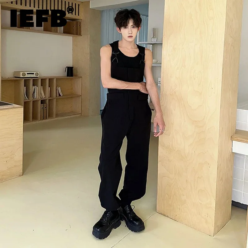 

IEFB Korean Style Men's Jumpsuits Solid Color Loose Straight Wide Leg Casual Autumn Male Overalls New Fashion Menwear 9C7223