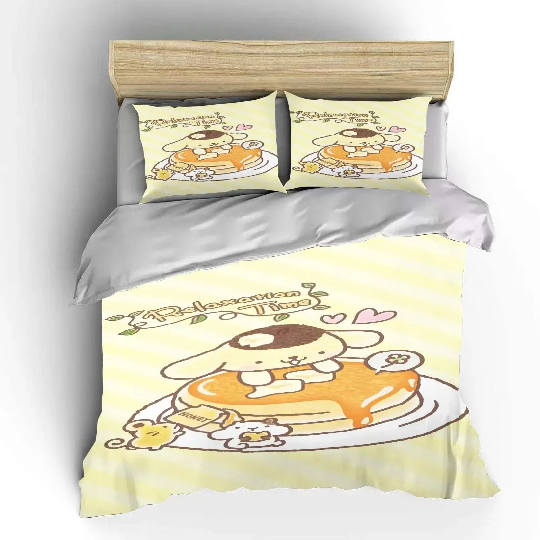 Sanrio Fahsion Pom Purin Bedding Set Children Hello Kitty 3 Pieces Set King Size Bed Set US Twin Adult Bed Cover Bedroom Duvet